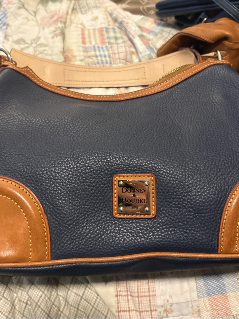Dooney & Bourke Pebble Grain Navy & British Tan Leather Shoulder Bag